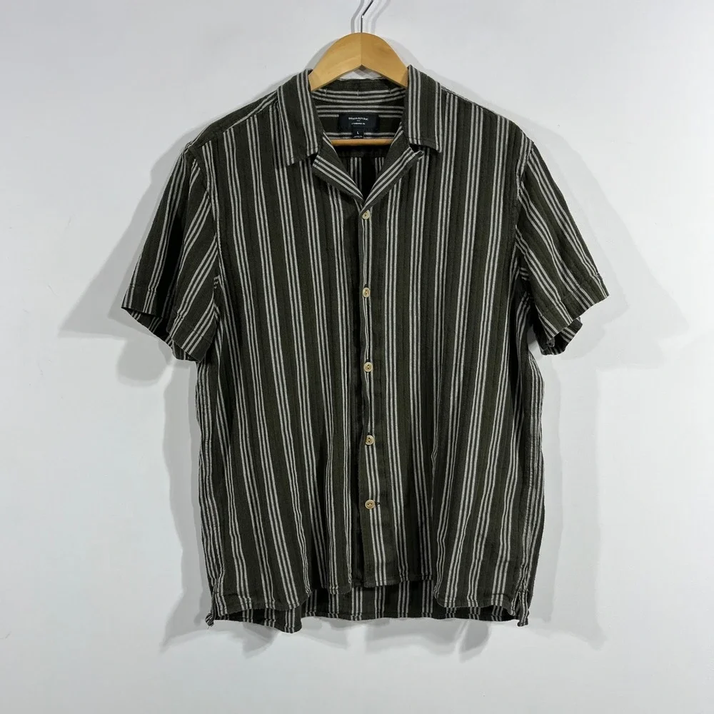 Banana Republic Heritage Old Money Mens Large Striped Short Sleeve Camp Shirt